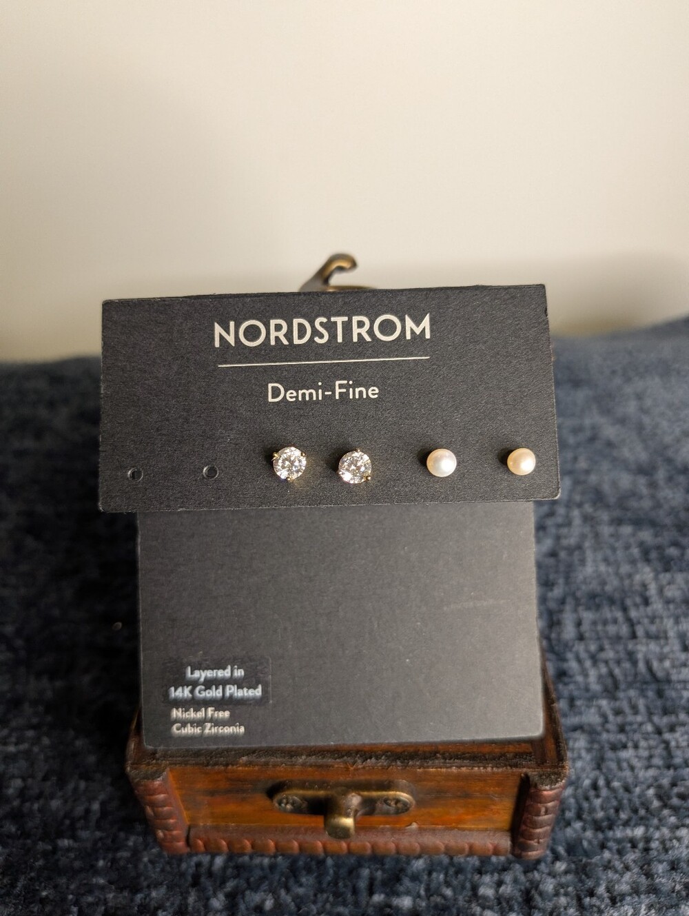 NWT Nordstrom Demi-Fine 14K Gold Plated CZ & Pearl Stud Earring Set